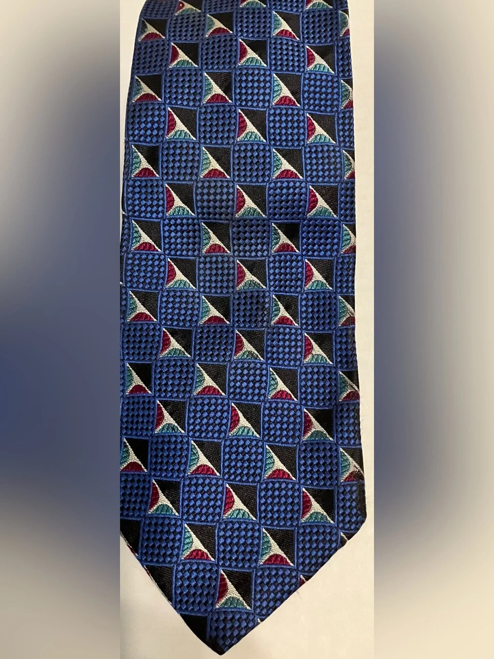 Geoffrey Beene Blue Geometric Triangle Pattern Tie